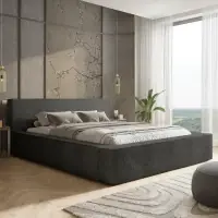 Pat 160x200 tapitat cu Stofa boucle Gri Alma - Promoție limitată