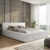 Pat 160x200 tapitat cu Stofa boucle Alb Alma | Produs nou