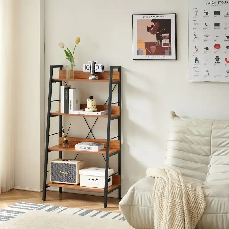 Alegerea clienților | Raft metalic 60x35x117 cm cu polite din MDF melaminat, 15 mm grosime, maro stejar, HARO
