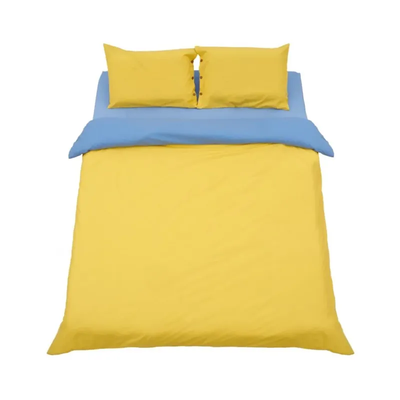Lenjerie de pat din bumbac, pentru 2 persoane, 3 piese, galben/albastru - Calitate premium