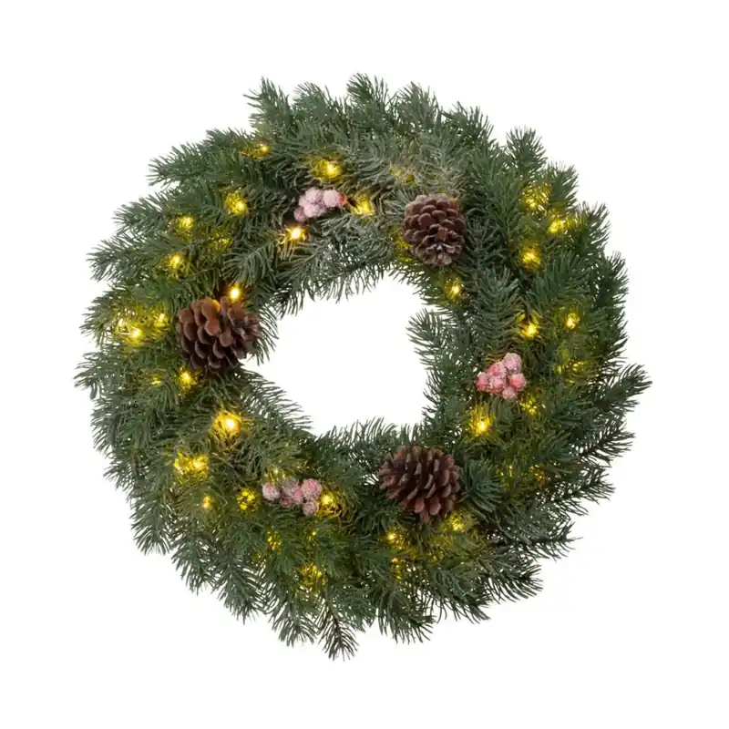 Alegerea clienților | Coronita luminoasa de Craciun Ø40 cm cu 48 LED-uri, Brad nins cu conuri si bobite - MagicHome