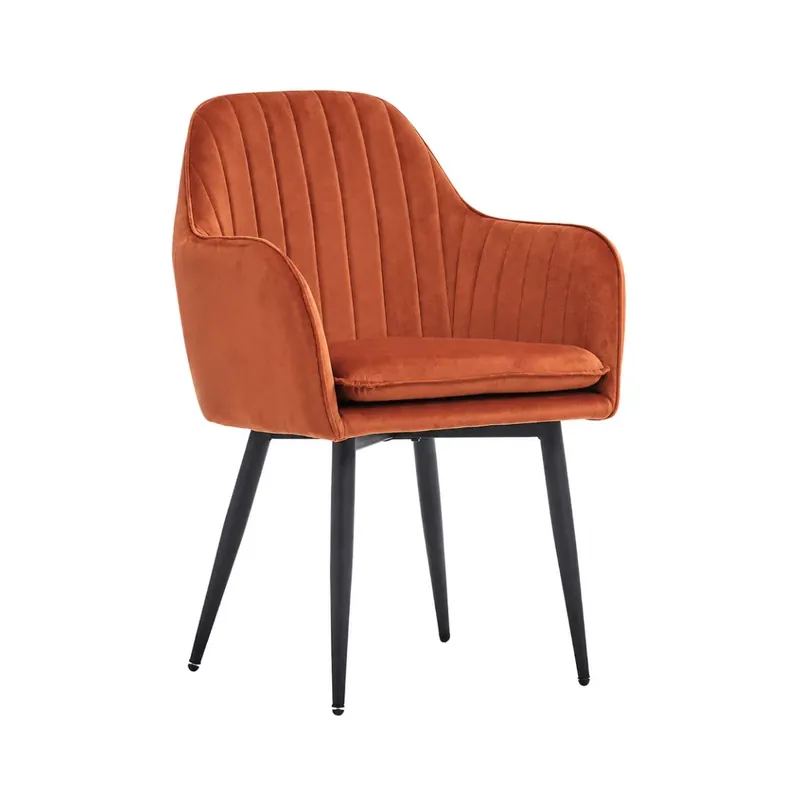Scaun living/dining portocaliu, tapiserie catifea, cadru metalic, Linea HARO | Stoc pe terminate