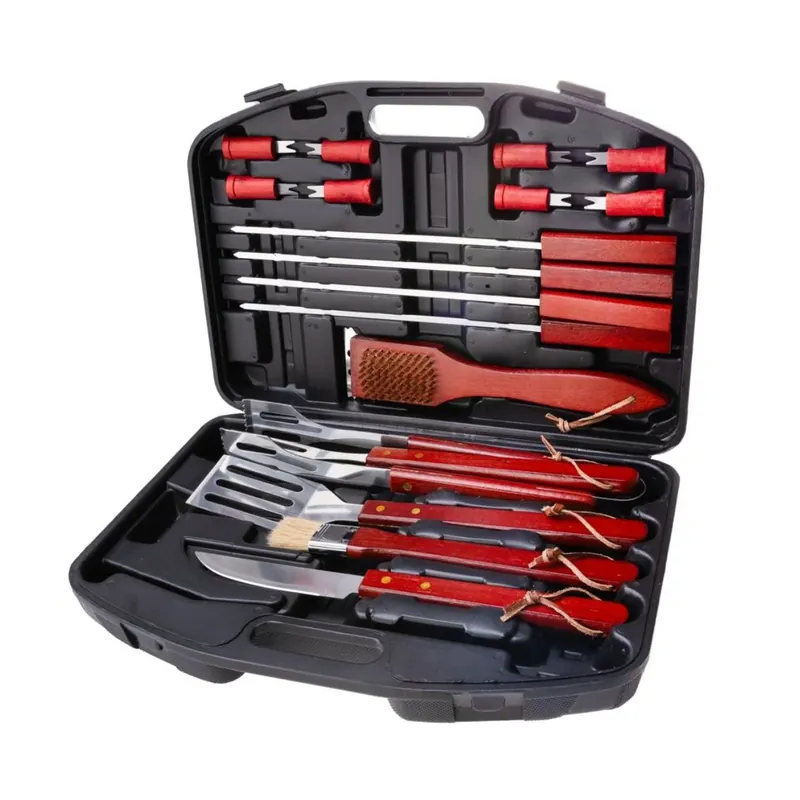 Ofertă promoțională | Set ustensile gratar 19 piese Strend Pro Grill, inox si lemn + geanta rigida