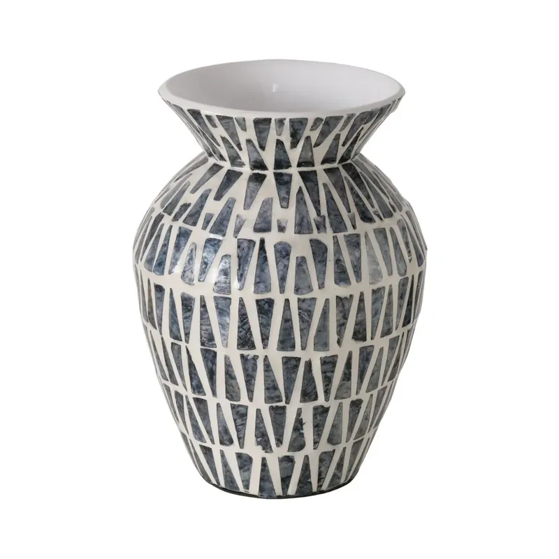 Vază decorativă Zacaya 24 cm, mozaic din ceramică și scoici Capiz, realizată manual - Acum disponibil