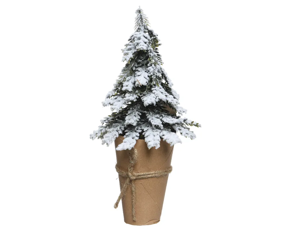 Brad artificial zapada in ghiveci hartie, 27 cm - Comandă simplu