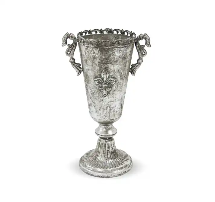Vaza metalica, gri antichizat, 34x21x14 cm | Stoc limitat