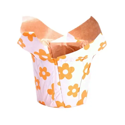 Calitate excelentă - Ghiveci de hartie, alb, cu flori oranj, dimensiune 12x21cm