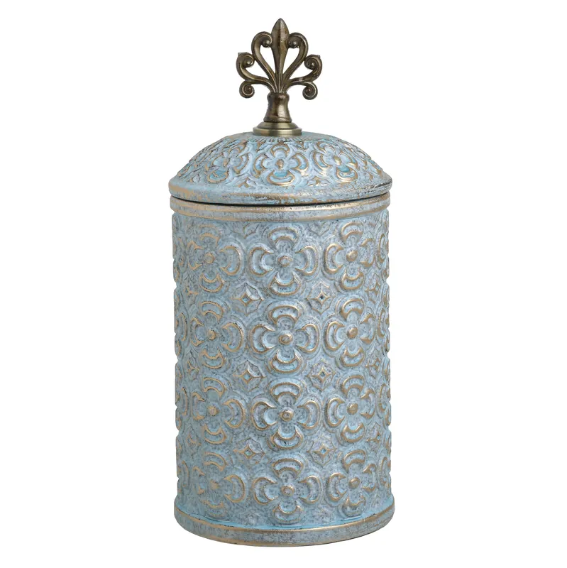 Vaza ceramica cu capac, auriu/blue antichizat, 15x34 cm | Economii suplimentare