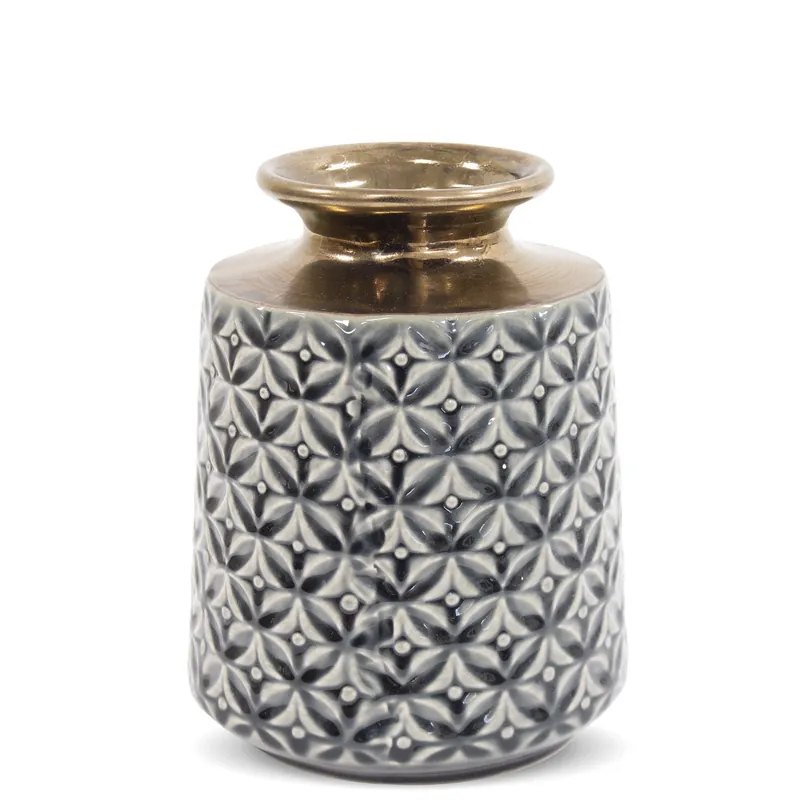 Vaza ceramica cu model, gri/bronz, 21x16 cm - Reduceri