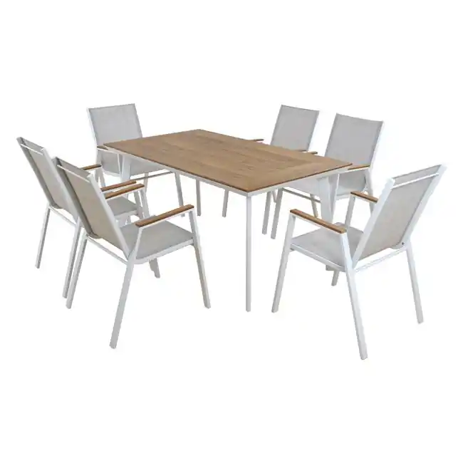 Set mobilier de gradina, 7 piese, Alb - Reducere exclusivă