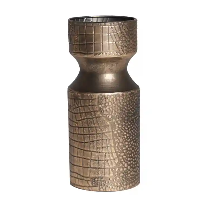 Vaza rotunda din otel cu finisaj auriu antic in stil Art Deco Vesc 13x13x31 cm | Preț de ofertă