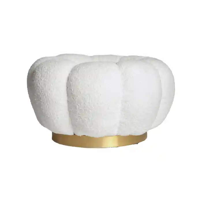 Puf alb din bumbac bucle stil art deco Crest 60x60x32cm - Retur gratuit