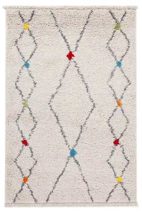 Selecție de top | Covor geometric pufos alb in stil berber 230x160 cm Tribe D