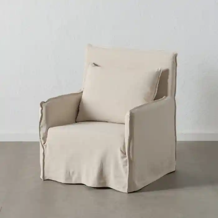 Fotoliu crem din in și bumbac, structură din lemn 75 x 76 x 90,5 cm | Reducere mare