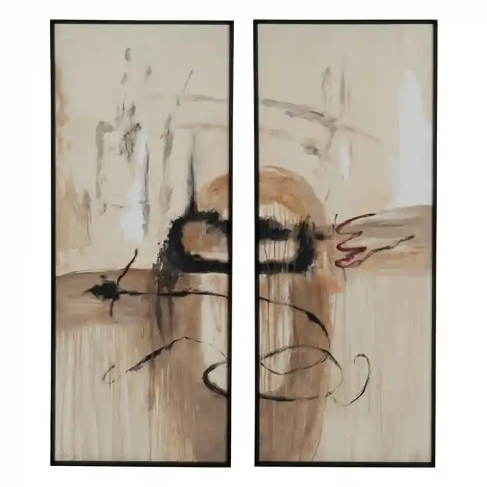 Set de 2 tablouri abstracte verticale din lemn și pânză 60 X 150 CM | Ofertă excelentă