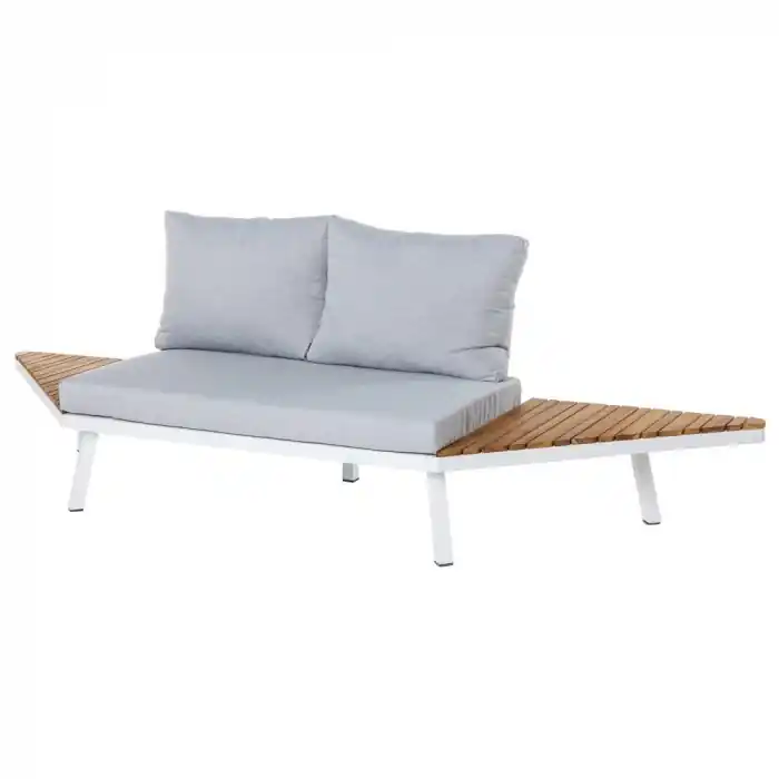 Canapea de exterior cu 2 locuri SASKIA aluminiu si lemn acacia alb mat 260 x 70 x 70 cm - În tendințe