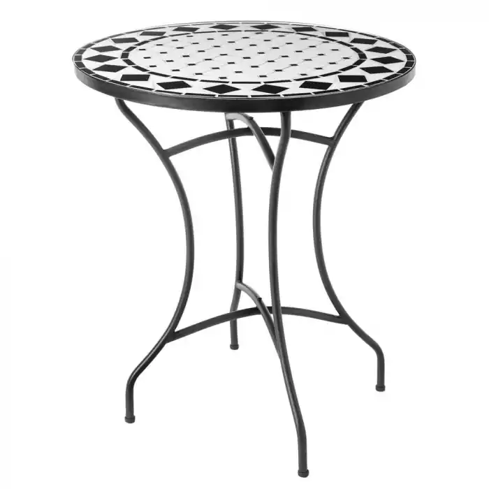 Cumpără online - Masă rotundă de exterior About blat ceramic alb-negru structură fier forjat 60 x 72 cm