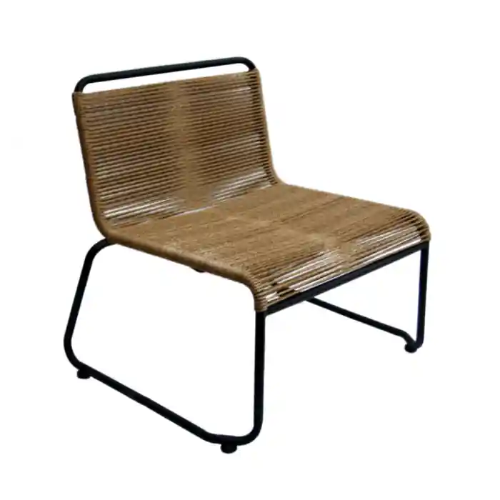 Fotoliu din metal negru cu sfoara PE aspect natural Cord 73x64x71 cm | Noutate în catalog