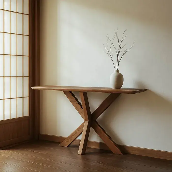 Consolă decorativă integral lemn mango masiv stil modern sculptural 130x35x76 cm - Ofertă