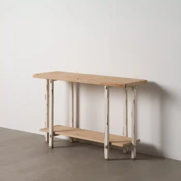 Noutate în gamă - Consolă lemn de brad alb natural cu raft inferior stil rustic 120x40x80 cm