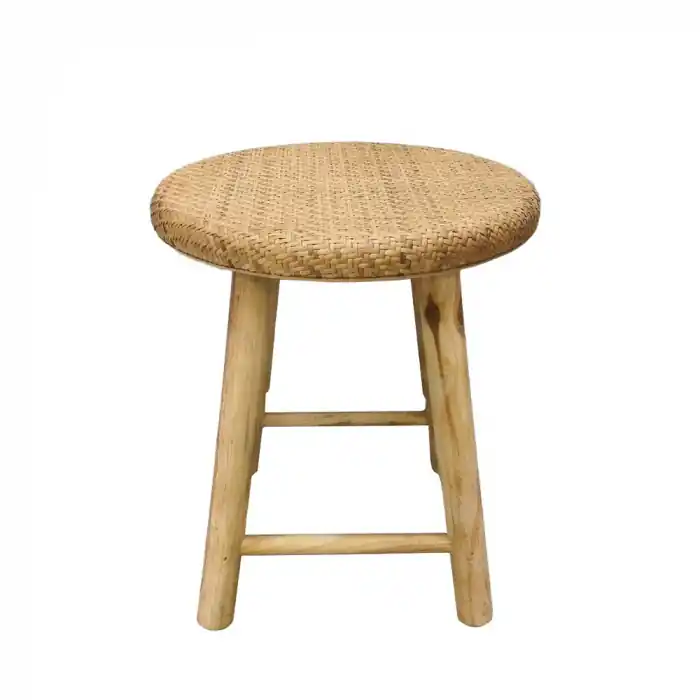 Set de 2 taburete rotunde din ratan natural cu structură din lemn stil rustic Kamira 38x38x45 | Preț de fabrică