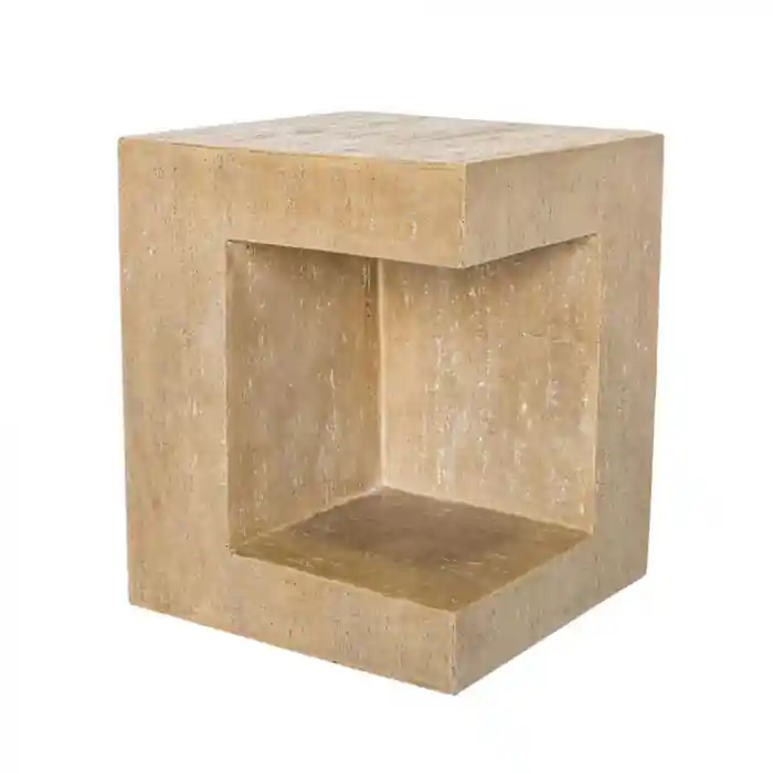 Produs nou | Măsuță laterală bej din material compozit stil modern pentru living hol sau terasă Pyramis 38.5x38.5x46
