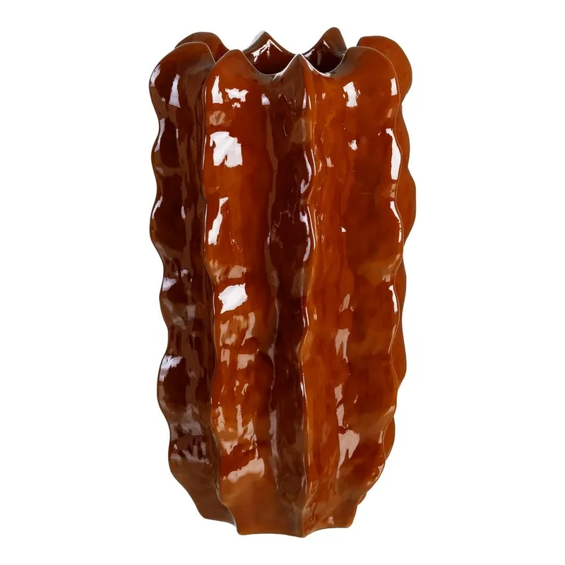 Vază din ceramică teracotă lucioasă cu siluetă înaltă ondulată și deschidere de 19 cm 31 x 31 x 70 cm - Cumpără acum