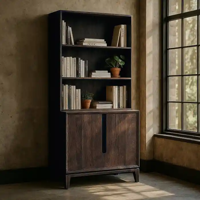 Bibliotecă din lemn de mango maro cu două uși Kilian 100 x 50 x 195 cm | Comandă rapid
