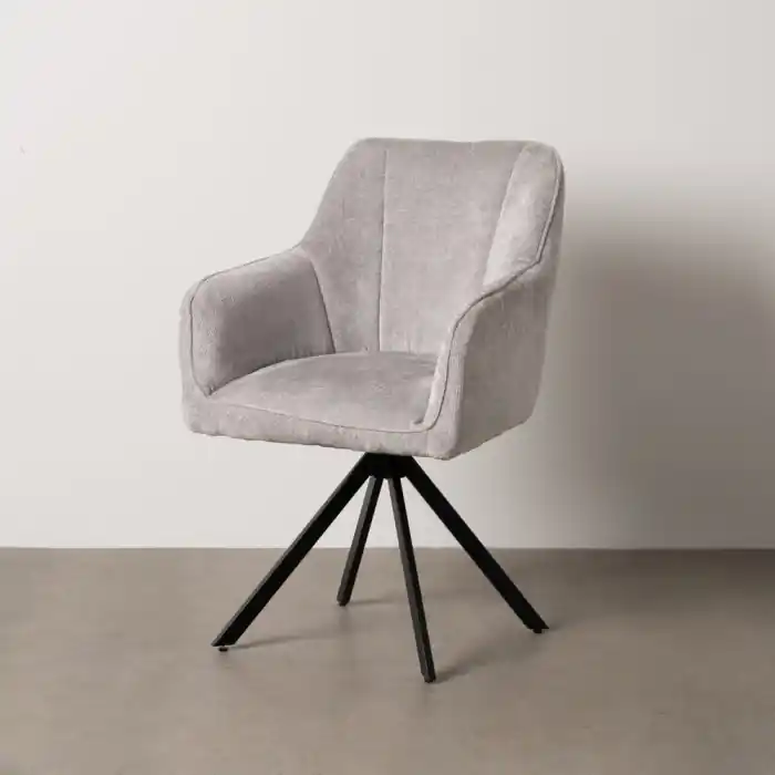 Acum disponibil - Set de 2 scaune dining pentru birou și HORECA din catifea gri deschis cu picioare metalice negre 58 x 58 x 83 cm