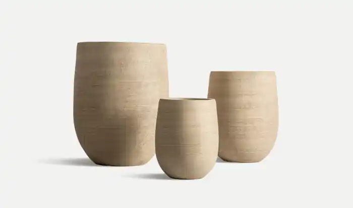 Set 3 ghivece ceramice bej LUMA 32 x 32 x 40/43 cm | Plată securizată