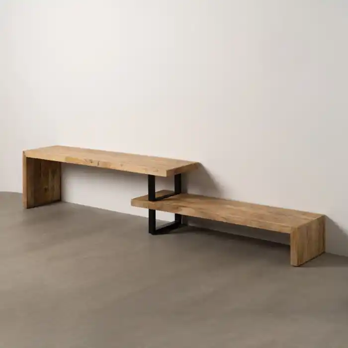 Comodă TV din lemn de mango cu design modular maro negru 265x40x50 cm - Produs apreciat