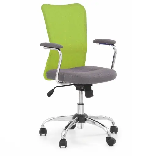 Scaun birou copii HM Andy, Mesh Stofa, Ergonomic, Cadru Cromat, Inaltime ajustabila, Mecanism balansare, 102 Kg, Verde | Doar azi