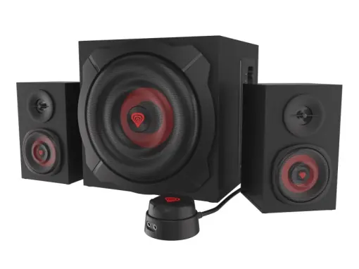 Sistem audio Genesis HELIUM 610BT, putere maxima RMS 60W, frecventa raspuns 40 - 20000 Hz, conectivitate mini jach, bluetooth 4.2, material lemn, negru/rosu - Se poate comanda