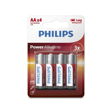 Produs nou lansat - Set 4 baterii alcaline AA Philips, tip LR6, 1.5V