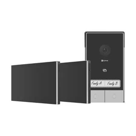 KIT VIDEINTERFON EZVIZ HP7 2-ENTRY, Senzor imagine 1/2.7" Progressive Scan CMOS, Rezolutie 2K (2048x1296), Lentila 2.0 mm @ F2.2, view angle 162° (Diagonal) IR 6M, Compresie H.265 / H.264 Ecran interior 7 "touch screen, 1024x600 Conexiune 2xFire ( | Ofertă flash