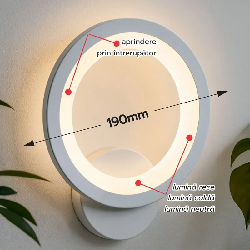 Aplica LED perete rotunda cu lumina ajustabila 18W/1400LM/3000K/4000K/6500K | Promoție specială