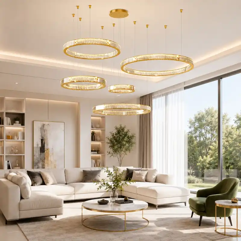 Acum disponibil - Lustră suspendată LED Round 240W cu 5 surse LED, telecomandă și lumină reglabilă