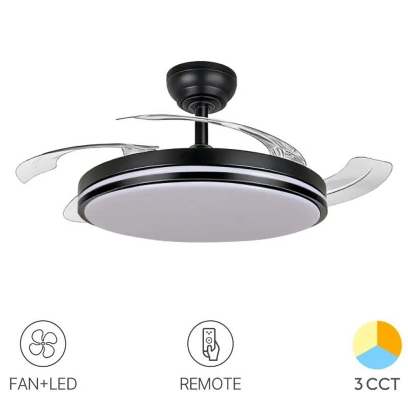 Ventilator de Tavan cu Lumină VIDEX 60W – Negru, Lustră cu Ventilator, Dimabil, Telecomandă Inclusă - Reducere
