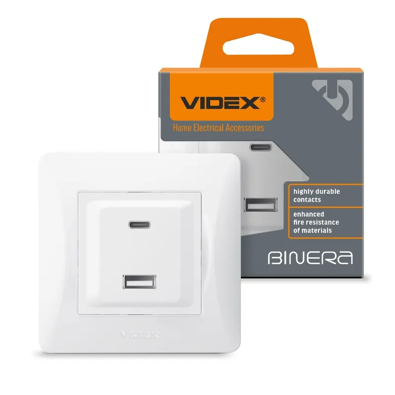 Preț special - Socket USB-A + USB-C PD20W white VIDEX BINERA