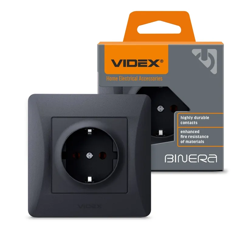 Single schuko socket black graphite VIDEX BINERA | Super ofertă