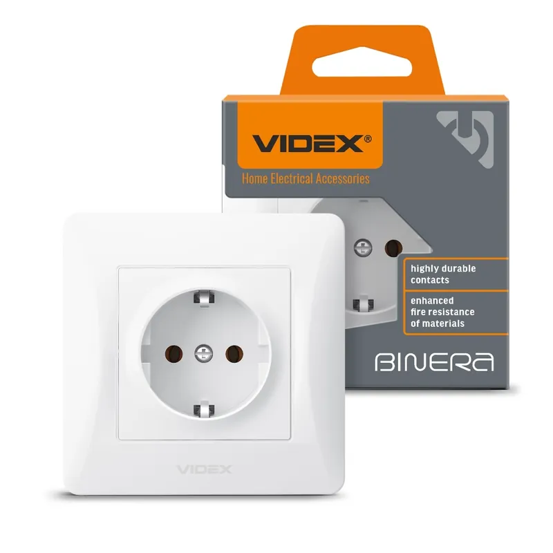Calitate superioară | Single schuko socket white VIDEX BINERA