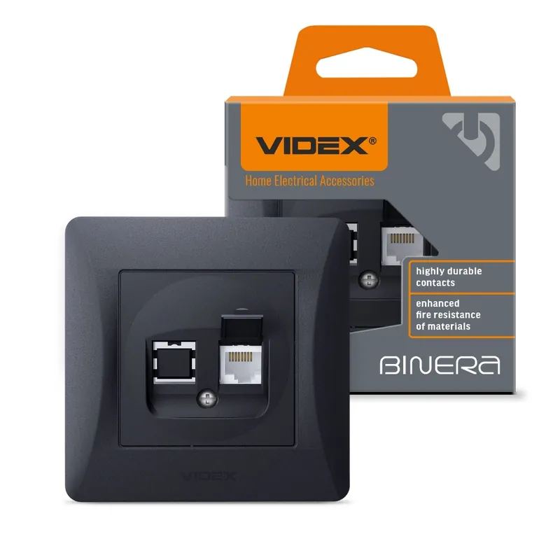 CAT6 socket single computer black graphite VIDEX BINERA - Economisește acum