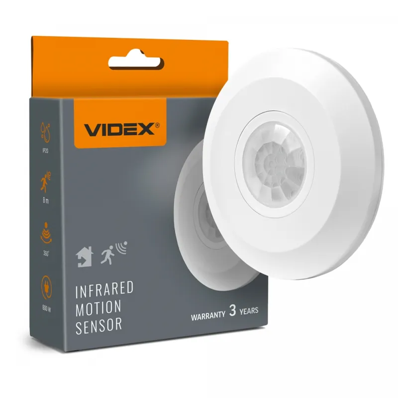 Senzor de miscare PIR VIDEX 360°, 800W, montaj tavan - Livrare expres