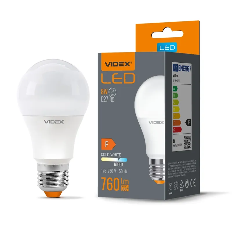 Au mai rămas puține bucăți - Bec LED VIDEX-E27-A60-8W-CW