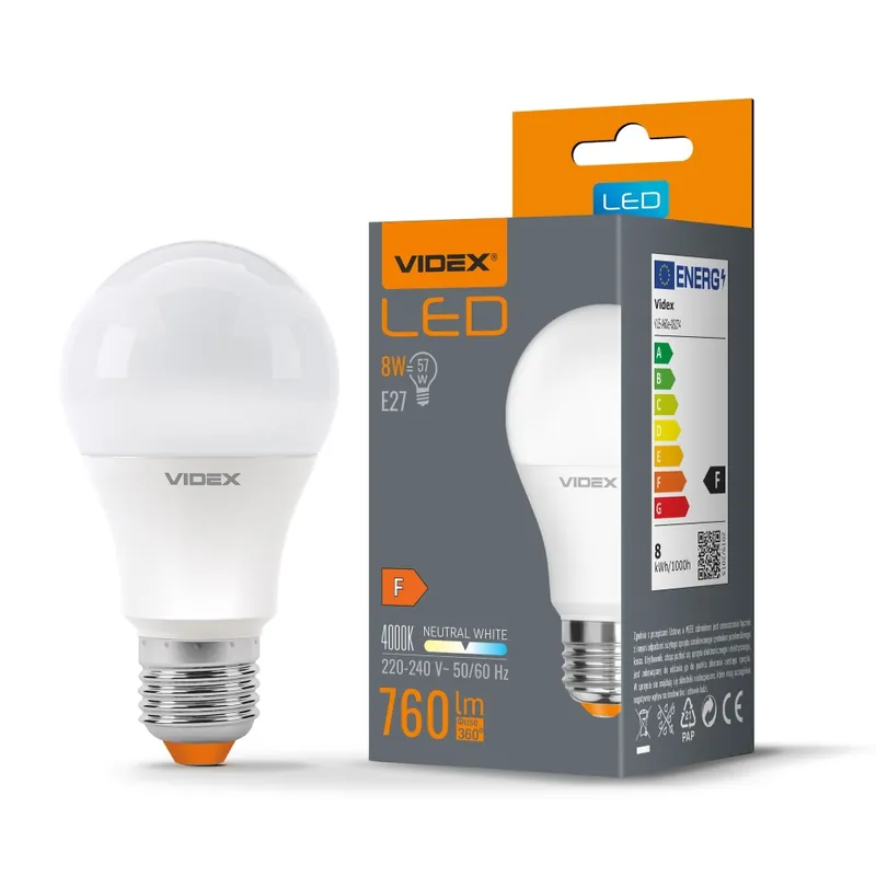 Acum disponibil | Bec LED VIDEX-E27-A60-8W-NW