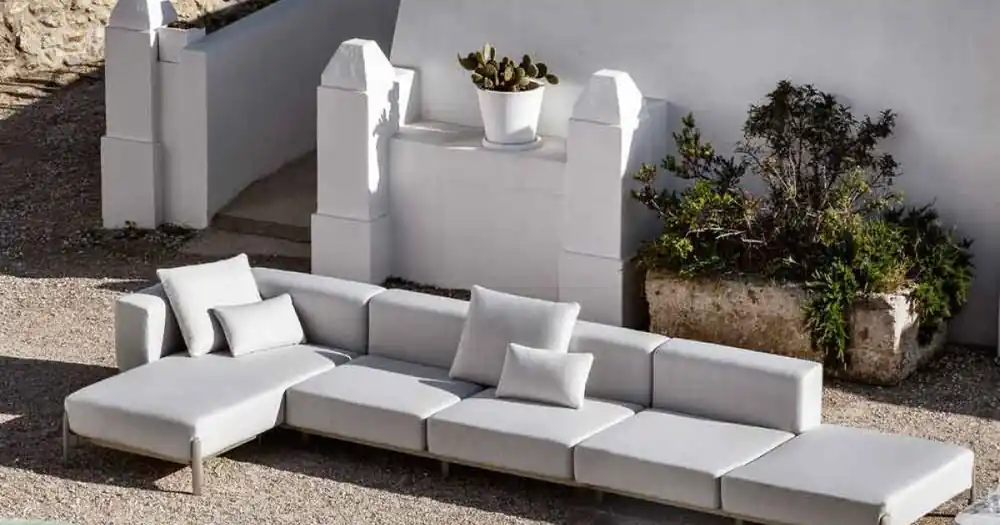 Canapea de exterior cu 3 locuri din aluminiu cu puf și șezlong - Filomena - Premium